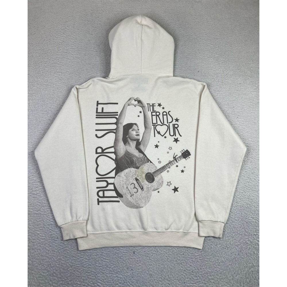 Taylor‎ Swift Hoodie Mens Medium White Eras Tour Pullover Fleece Sweatshirt